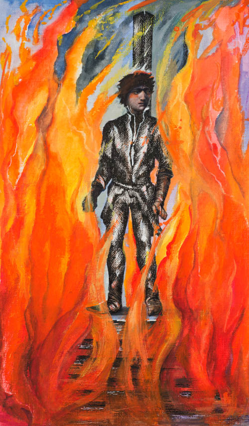 Nino Japaridze - Seven of Fire (Sept de Feu) - Japaridze Tarot - 2012-2013 mixed media painting